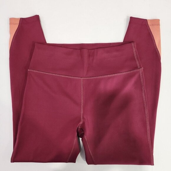 Peloton Move Rib Insert Capri Leggings Womens M Maroon Peach Spinning Athletic - Picture 9 of 9